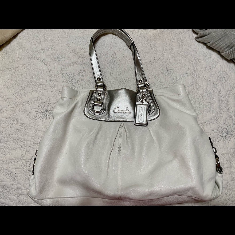 Coach White/Silver Leather Ashley
